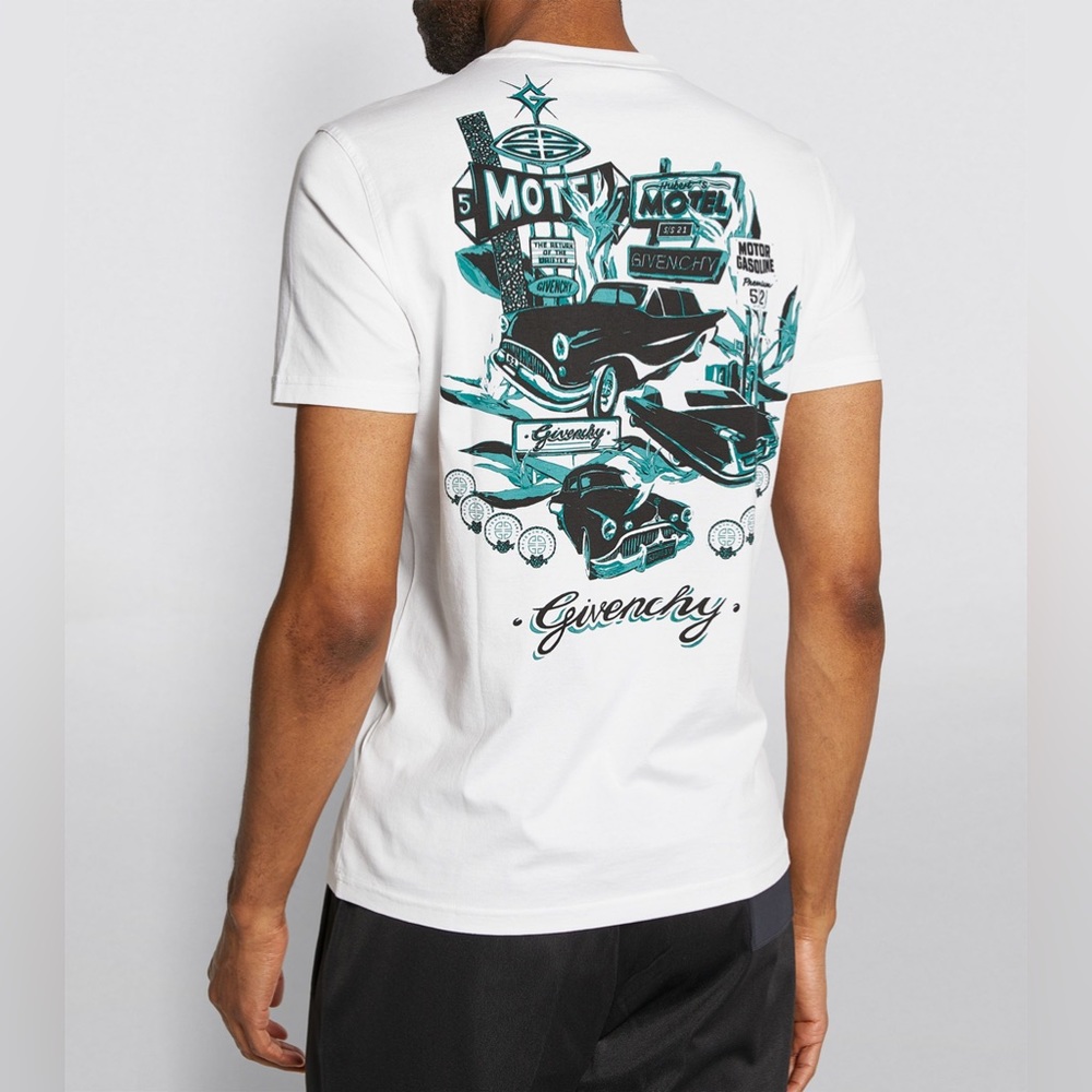 NWOT Men’s X-Large Givenchy Motel Cars Print Cotton T-Shirt In White/Multicolor - Picture 4 of 14